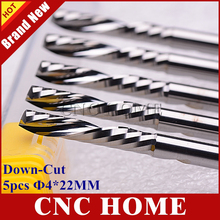 Efficient Down Cut! 4x22mm One Spiral Flute Tungsten Carbide Micro End Mill Set, 5 Pcs CNC Router Bits Wood Milling Cutter Tool 2024 - buy cheap