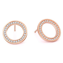 Stud Earrings Needle Rose Gold Fashion Earring for Women Simple Wedding Party Lady Jewelry Round Full Drill Earring 2024 - buy cheap