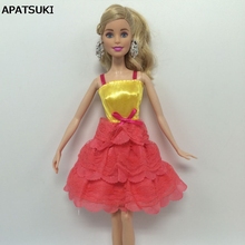 Rosa Amarelo Patchwork Vestido Bonito Para A Roupa Da Boneca Barbie Vestidos Curtos Roupas Para Barbie Acessórios de Casa De Bonecas 1/6 Boneca 2024 - compre barato