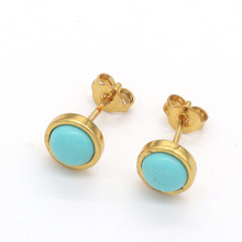 Trendy-beads Light Yellow Gold Color Round Cabochon Stud Earrings Green Turquoises Stone Jewelry 2024 - buy cheap