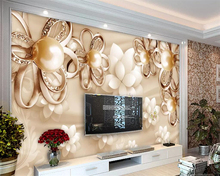 Beibehang Wallpaper mural gold pearl flower luxury jewelry TV background wall living room bedroom home decoration 3d wallpaper 2024 - buy cheap