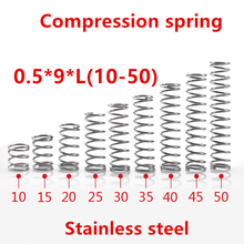 Resorte de compresión Micro pequeño de acero inoxidable, muelle de 0,5mm, 0,5x9x10/15/20/25/30/35/40/45/50mm, 50 unids/lote 2024 - compra barato