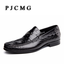 Мужские модельные туфли PJCMG, черные/красные дышащие Туфли-оксфорды из натуральной кожи с узором «крокодиловая кожа», на шнуровке, без застежек 2024 - купить недорого