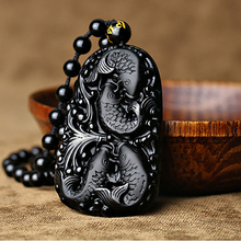 Natural Black Obsidian 3D Carved Chain Happy Four Fish Pendant Lucky Amulet Necklace Pendants For Women Men Fashion Jewelry 2024 - buy cheap