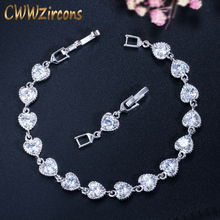 CWWZircons White Gold Color Fashion Love Heart Shape Shiny Cubic Zirconia Stone Chain Link Bracelets Jewellery for Women CB151 2024 - buy cheap