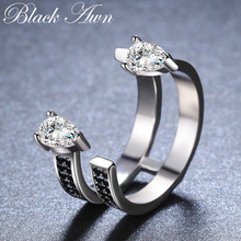 Anel de noivado feminino 2019, joia fina de prata esterlina 925, anel preto de noivado para mulheres, g058 2024 - compre barato