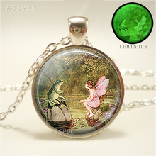 Frog and Fairy Necklace Luminous Glass Cabochon Pendant Chain Necklace Growing Jewelry 2024 - buy cheap