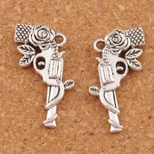 16pcs "Dangling Gun w/ Roses" Spacer Charm Beads Pendants Alloy Handmade Jewelry DIY L1676 30.5x18.2mm 2024 - buy cheap