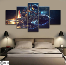 Pintura de tela modular, para decoração caseira, 5 peças, astronauta, arte de viagem, pôster de parede para casa, pintura de lona, atacado 2024 - compre barato