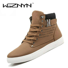 Wgznyn sapatos masculinos de couro de alta qualidade, tênis casual de lona respirável com cadarço, moda 2020 2024 - compre barato