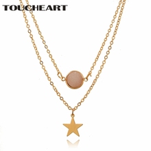 Toucheart colares e pingentes em camadas, colar feminino de aço inoxidável, corrente chamada de estrela, com corrente, conjunto 190113 2024 - compre barato