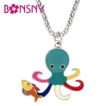 Bonsny Enamel Alloy Cartoon Octopus Fish Necklace Pendant Choker Ocean Sea Animal Jewelry For Women Girls Teens Birthday Gift 2024 - buy cheap