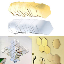 12 шт 3D шестигранные акриловые зеркальные настенные наклейки DIY художественные наклейки для декора стен домашний декор зеркальные декоративные наклейки для гостиной 2024 - купить недорого