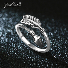 Jiashuntai anel 100% de prata esterlina feminino, joias finas para mulheres, melhor presente, design de seta cupida e vintage com penas abertas 2024 - compre barato