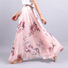 2020 Summer Boho Floral Long Skirts Women Stretch High Waist Chiffon A-Line Skirt Casual Pleated Maxi Party Skirt Beach Sundress 2024 - buy cheap