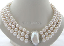 free P&P >>>ECharming 17-19" 3row 8-9mm natural white round freshwater pearl necklace 2024 - buy cheap
