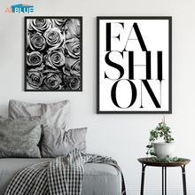 Lienzo nórdico con estampado de flores y rosas para sala de estar, cuadro de pared moderno, cita de moda, decorativo en blanco y negro 2024 - compra barato