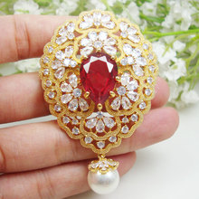 Elegant Red Flower Cluster Pearl Pendant Brooch Pin Zircon Crystal 2024 - buy cheap