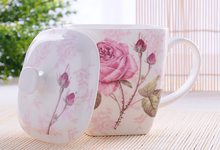 500ML Cute floral rose bone china breakfast nespresso mug, creative flower designed, enamel mug, ceramic coffee cup, with lid 2024 - buy cheap