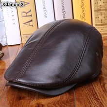 XdanqinX-Sombrero de cuero de vaca para hombre, boinas de cuero genuino, gorros cálidos con orejeras, moda de otoño e invierno, sombreros de papá de hueso Retro británico 2024 - compra barato