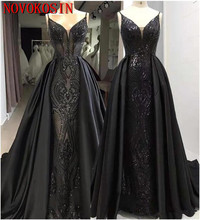 Evening Dress 2019 Real Sample Mermaid V-neck Gorgeous Green Sequin Lace Formal Arabic Prom Gown robe de soiree Detachable Train 2024 - buy cheap