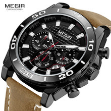 MEGIR Men's Leather Strap Army Sports Quartz Watches Waterproof Luminous Chronograph Wristwatch Man Relogios Clock 2094 Black 2024 - buy cheap