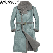 AYUNSUE Winter Sheep Shearling Jacket Men's Genuine Leather Jacket Long Sheepskin Coat for Men Natural Wool Fur Coat 816 KJ1134 2024 - buy cheap
