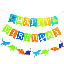 Cartoon Dinosaur Happy Birthday Flet Banner Garland Kids Boy Dino Party Birthday Party Baby Shower 2024 - buy cheap