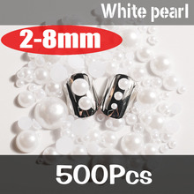 Mix 2MM to 8MM 500pcs ABS Imitation Half Pearls Round Flat back Beads White Beige Nail Art DIY Decoration Makeup Tools 2024 - buy cheap