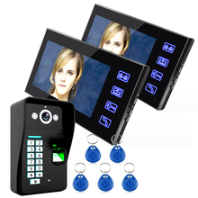 Бесплатная доставка! Сенсорный ключ Ennio, 7-дюймовый ЖК-дисплей, видеодомофон со сканером отпечатков пальцев, система связи с 1 камерой и 2 мониторами 2024 - купить недорого