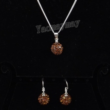 Brown Disco Ball Pendant Earrings And Necklace For Girls Rhinestone Jewellery Set 10 Sets Wholesale 2024 - buy cheap