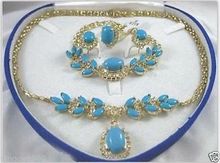 Beautiful Turquoise necklace bracelet ring earring set>>18K gold plated watch wholesale Quartz stone CZ crystal 2024 - buy cheap