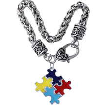 Hot popular square enamel metal autism puzzle pendant bracelet for autistic gift souvenir jewelry bangle 2024 - buy cheap
