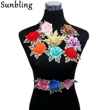 Sunbling 3D Rose Flower Floral Patches for Women Wedding Dress Clothes Sew On Lace Applique Embroidery 2024 - buy cheap