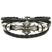 Pulseira de couro feita à mão, cruz punk, masculina, feminina, vintage, acessórios de joias 2024 - compre barato