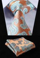 TF3001N8 Orange Aqua Paisley Floral 3.4" 100%Silk Wedding Jacquard Woven Men Tie Necktie Pocket Square Handkerchief Set Suit 2024 - buy cheap