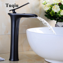 Tall Bathroom Basin Faucet Brass Material Luxury Waterfall Tap Bathroom Basin Mixer Tap Hot Cold Crane Sink faucet black tap 2024 - buy cheap