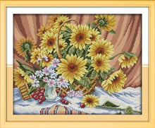 Sunflower Flower Cotton Canvas Cross Stitch Kits Art Crafts Accurate Printed Embroidery DIY Handmade Needle Work Home Decor 2024 - buy cheap