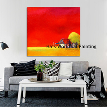 Free Shipping 100% Hand Painted Abstract Pictures on the Wall Home Decor Modern House Landscape Oil Painting Red Background 2024 - buy cheap