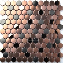 23mm Honeycomb Black Mirror Brushed Rose Gold Stainless Metal Mosaic tile Hexagon for Waistline fireplace wall floor tile 2024 - buy cheap
