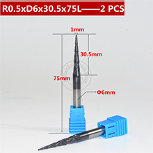 Free shipping-2PCS R0.5*D6*30.5*75L*2F HRC55 Tungsten solid carbide Coated Tapered Ball Nose End Mill taper and cone end mills 2024 - buy cheap