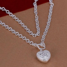 925 jewelry silver plated necklace, 925 jewelry jewelry Inlaid Heart Key Necklace N022 2024 - buy cheap