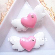 Hot Sale For Diy Decoration 20pcs Cute Flat Back Resin Cabochons Heart With Wings 2024 - buy cheap