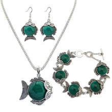 European Vintage 3 Colors Stones Goldfish Alloy Jewelry Set 2024 - buy cheap