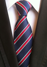 Corbata Formal para hombre, TOP tejido azul marino con rayas diagonales rojas y blancas 2024 - compra barato