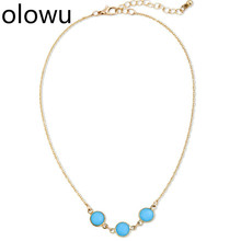 olowu New Arrival Women Natural Stone Round Chain Choker Necklaces Black Blue Color Short Necklaces & Pendants Gold 2024 - buy cheap