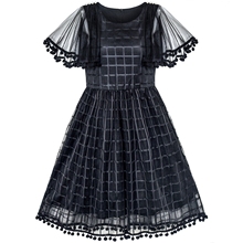 Sunny Fashion Vestido Menina Negro Tule Cape Sleeve Plaid Tartan Festa 2020 verão Princesa Casamento Vestidos Crianças Roupas Pageant Sundress 2024 - compre barato