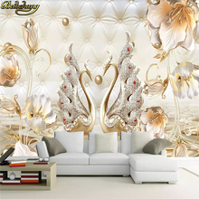 beibehang Custom wallpaper murals European swan jewelry flowers soft package TV background wall papers home decor 3d wallpaper 2024 - buy cheap