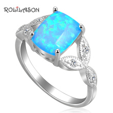 Blue fire Opal silver plated Ring Fashion Jewelry Rectangle shape Trendy Rings for Women USA size #7 #8 #8.5 OR557 2024 - buy cheap