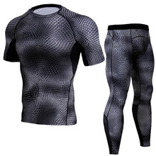 2019 Dry Fit Compression Tracksuit Men Fitness Tights Short Sleeve Shirts Set Gyms Crossfit T Shirt Leggings 2pcs/Sets Underwear 2024 - buy cheap